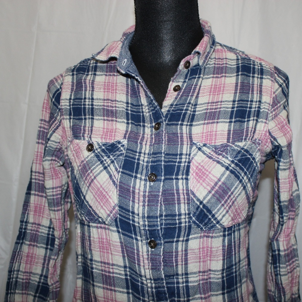 GRAY 100% COTTON BLU/PNK LONG SLEEVE TOP